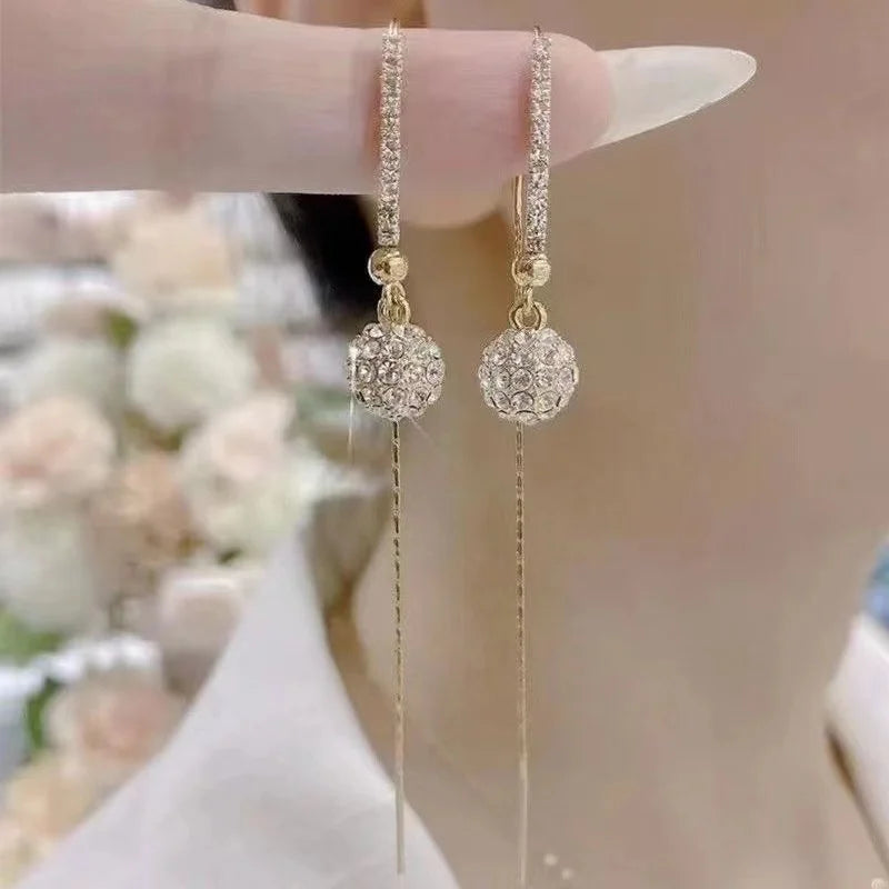 Women's Fashionable Zircon Ball Pendant Earrings
